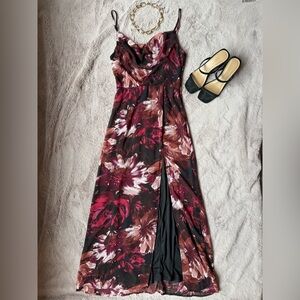 Lulu's Burgundy and Black Floral Maxi Dress